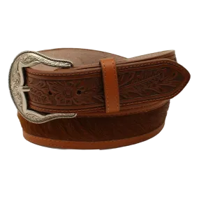 3D Men's Western Classic Tan Floral Embossed Calf Hair Belt DWC1413