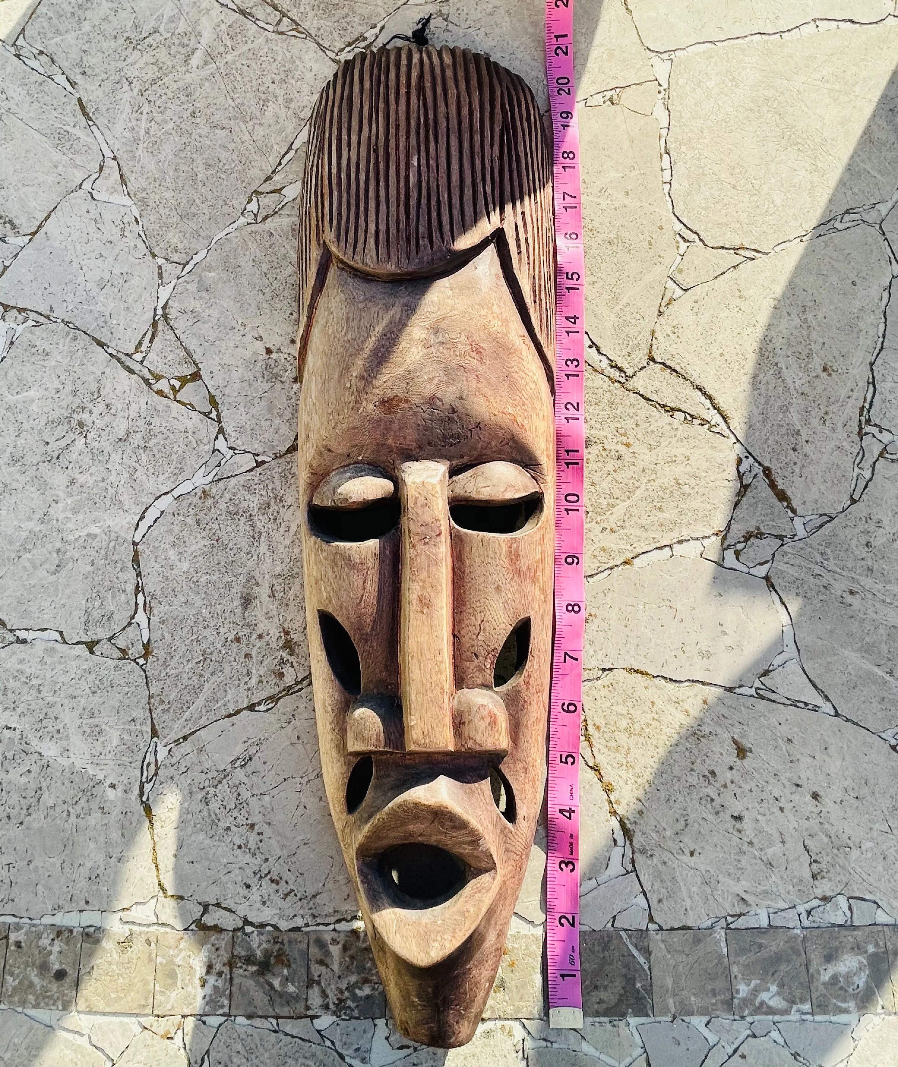 Antique Ethnic Wood Carved Handmade Elongated Wooden Tribal Folk Art Face Mask