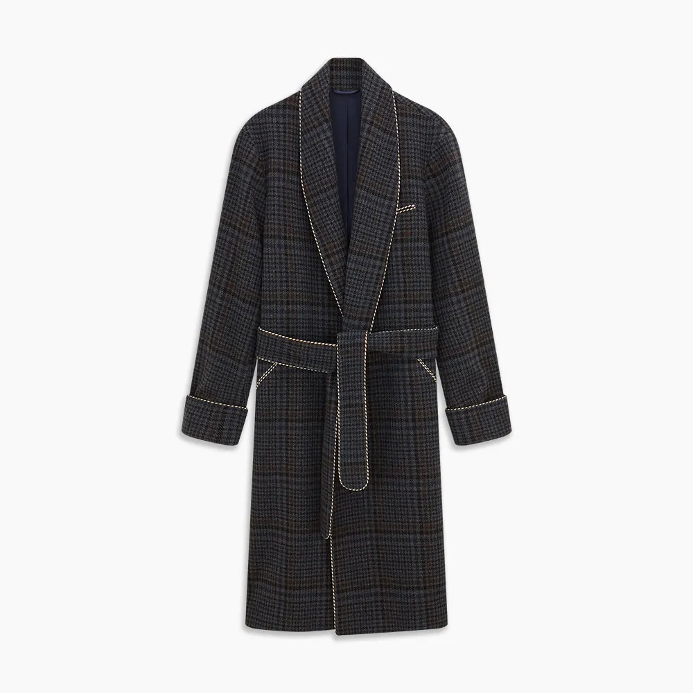 Charcoal Grey Check Wool Pierce Gown