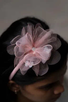 Elegant Blush Pink Glitter Tulle Hairbow on Slim Band