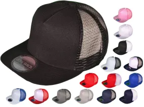 Flat Bill Trucker Hats - 5 Panel SnapBack Mesh 2 Tone BK Cap