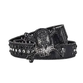 Gengar Metal Buckle Black Strap With Black & Crystal Studded Rhinestone Belt