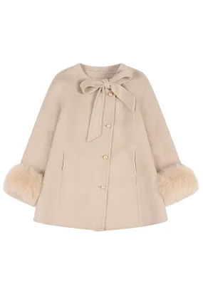 'Grace' Bow Cashmere Coat - NUDE