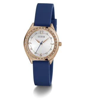 GUESS Ladies Blue Rose Gold Tone Analog Watch