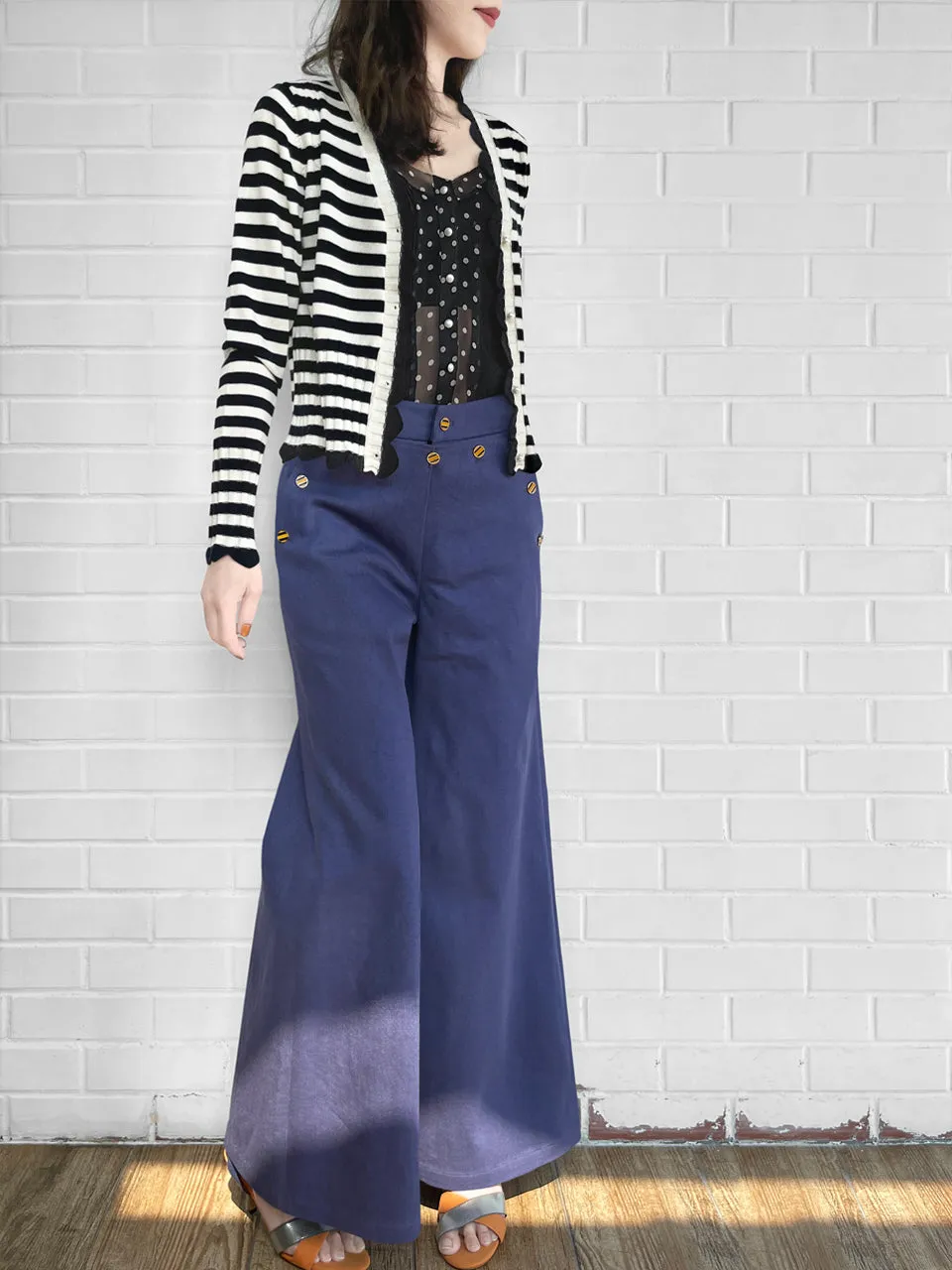 Mono Stripe Scalloped Cashmere & Wool Cropped Cardigan