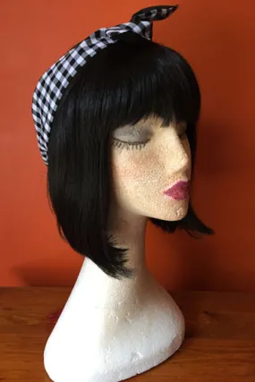 Reversible Wired Headband in Black Gingham Print & Black