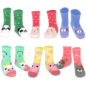 TeeHee Little Girls Cotton Crew Socks 6 Pair Pack (Animal Crew)(K2025)