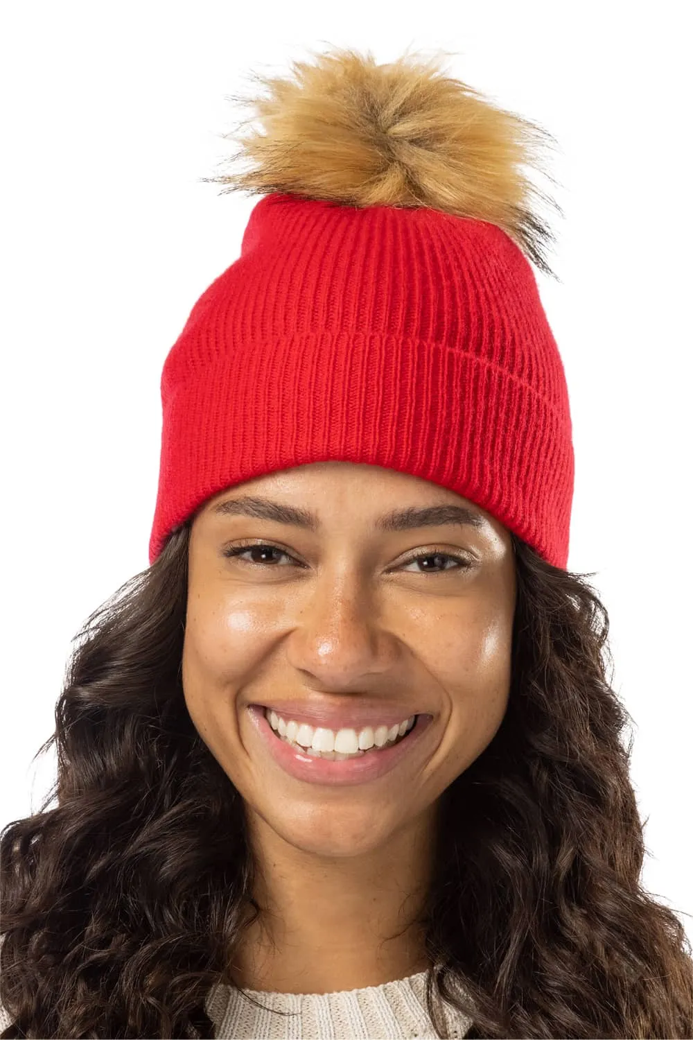 Women's 100% Pure Cashmere Pom Beanie Hat